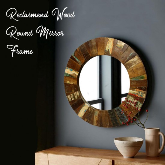 Reclaimed Wood Round Mirror Frame