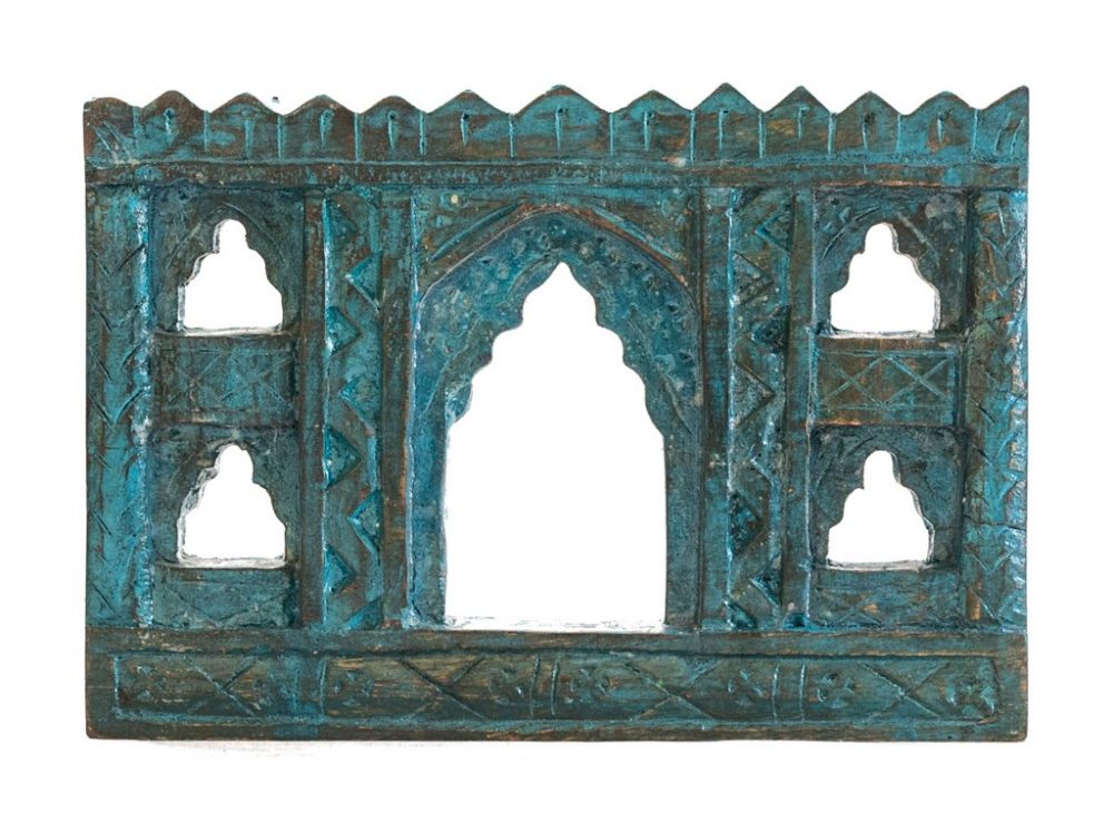 Handcrafted 5 Window Antiqued Blue Frame